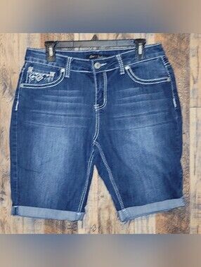 Love Indigo Dark Blue Distressed Denim Jean Shorts